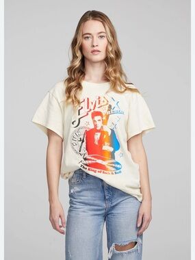 Chaser Elvis Presley Graphic Tee in Cream with Red & Blue Print large